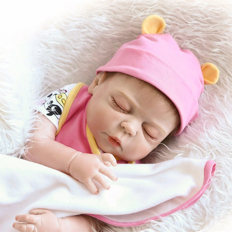 Reborn Baby Doll 22 Inch Lifelike Newborn Gentle-Touch Silicone Vinyl Newborn Dolls Sleeping Baby with Planting Hair Birthday Gift for 3+