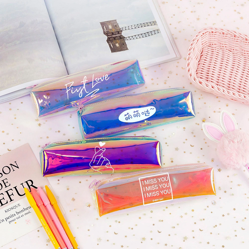 علبة قلم رصاص ملونة بثماني الأضلاع، حقيبة تخزين متعددة الوظائف للقلب للفتيات، علبة قرطاسية شفافة