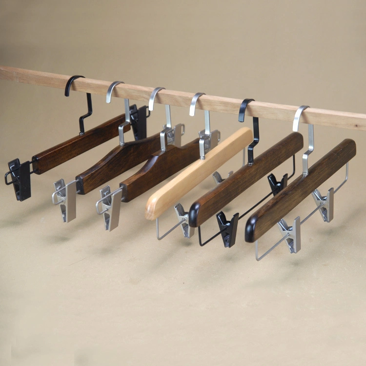 Wooden Bottom Clips Hangers Made of Solid Wood with Custom Logo for Pants/Trousers Display