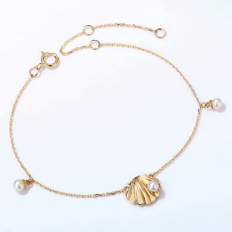 Trendy 14K Gold Süßwasser-Zuchtperlen-Armband Shell-Form Pure Gold Damen Armband Designs