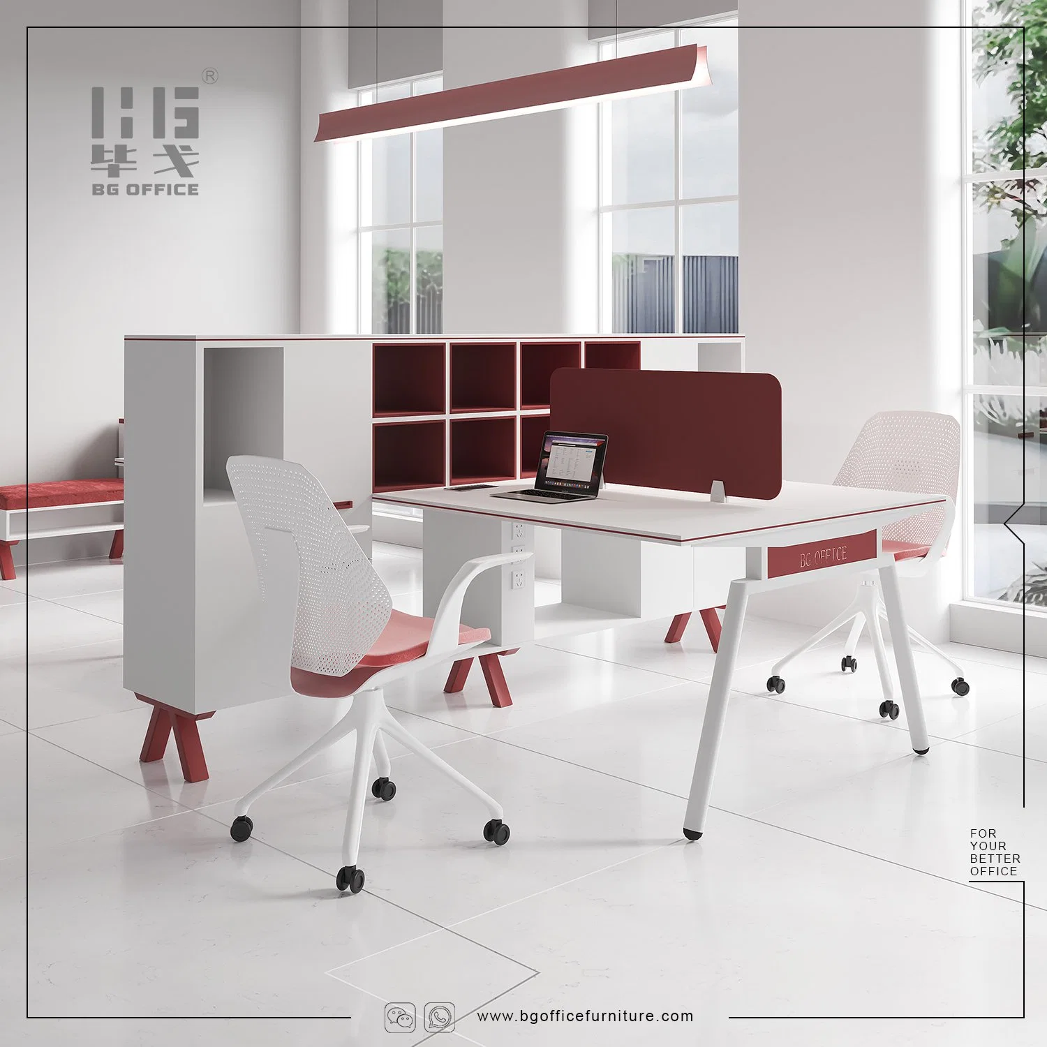 Wholesale/Supplier Modern Furniture Steel Leg Morandi White Red Office Desk Workstation