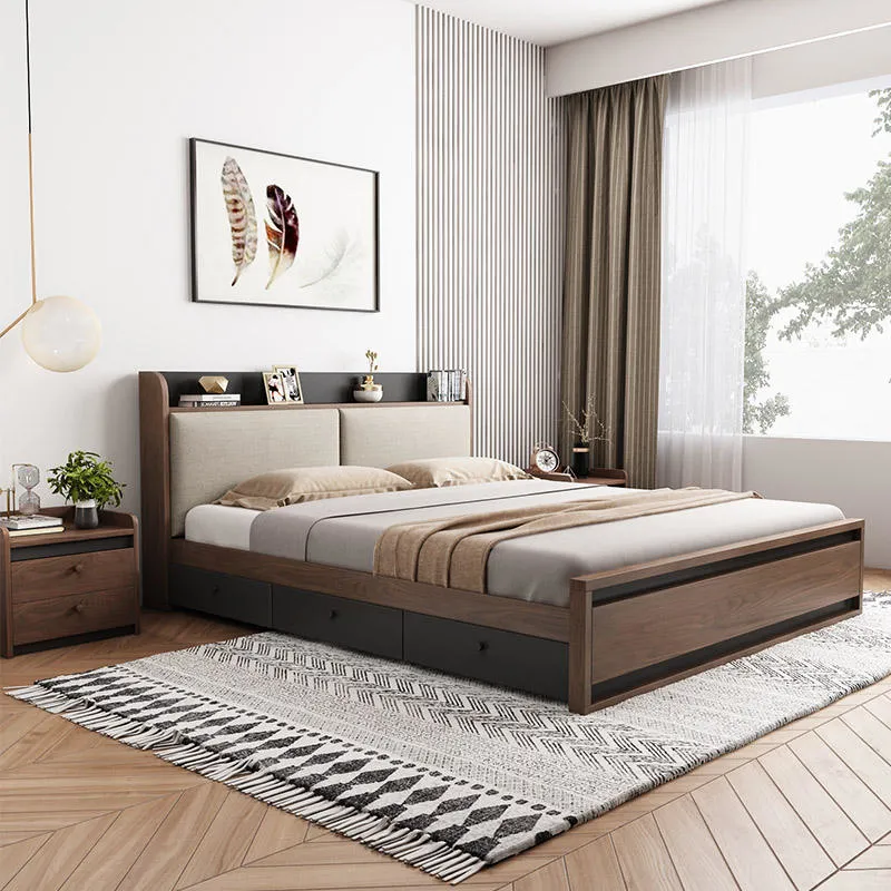 Modern Bedroom Furniture Storage with USB Interface and Drawers Double Bed