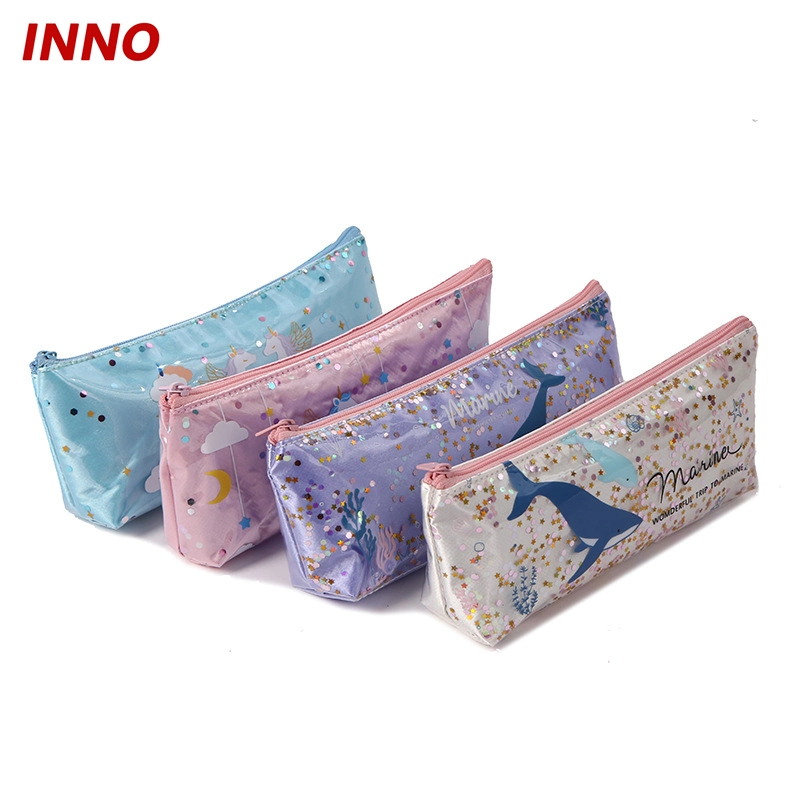 R067# Factory Direct Selling Inno Brand School Supplies Cartoon Pencil Case Children's Sequined Stationery Bag in Stock Eco-Friendly