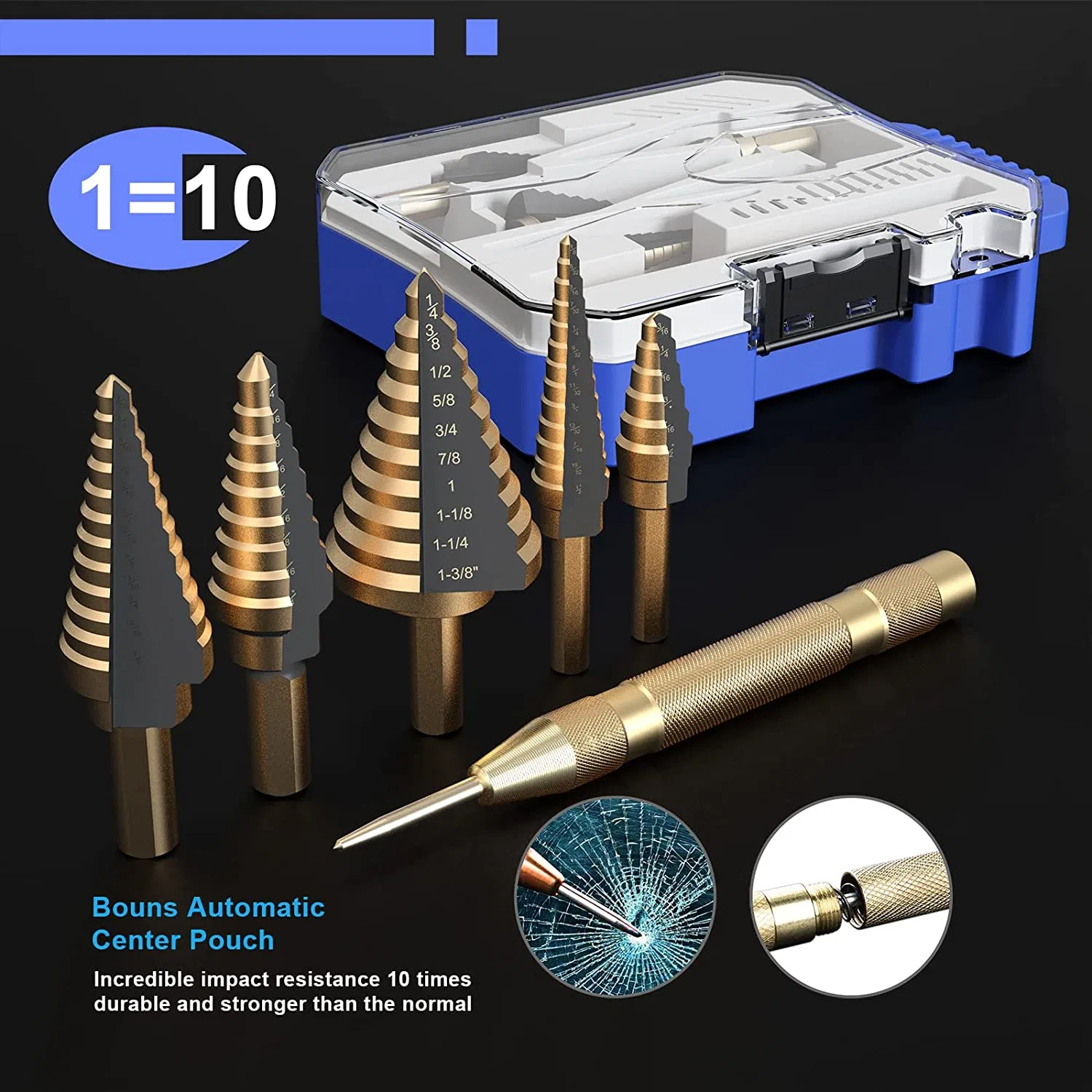 Étape de titane Foret HSS 5PCS HSS plusieurs trous de cobalt 50 tailles de foret de titane étape définie avec Pointeau automatique