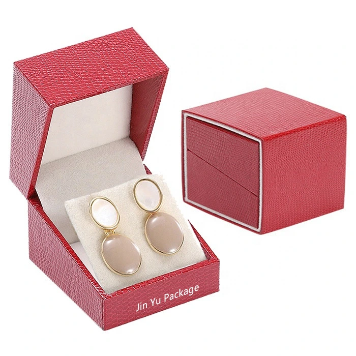 ورق جلد أحمر هدية بلاستيكية مفصلة مجوهرات مربع التغليف ل إارينغ