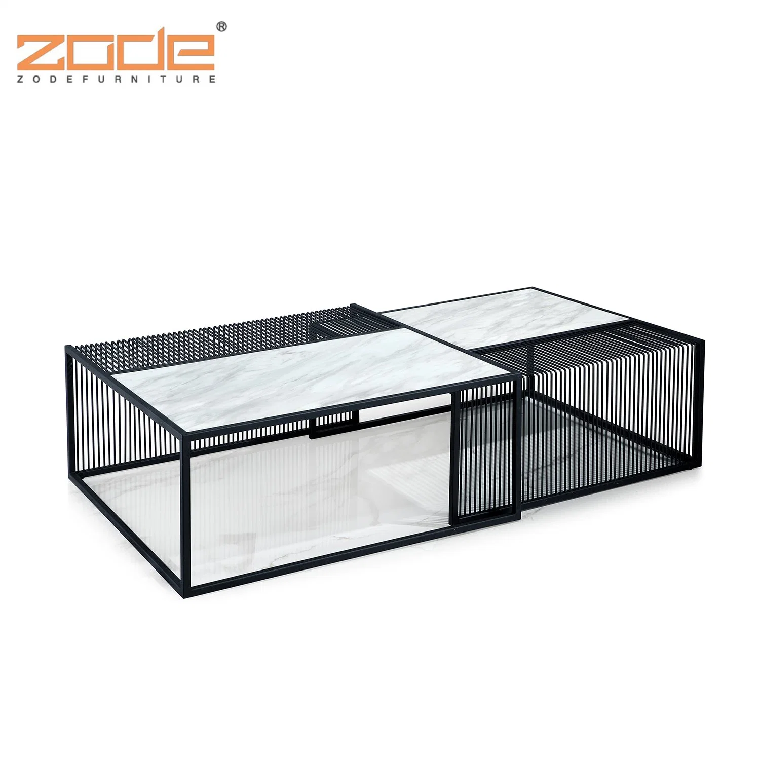 Zode Living Room Furniture Black Stainless Steel Legs Round Marble Top Nesting Coffee Table Set