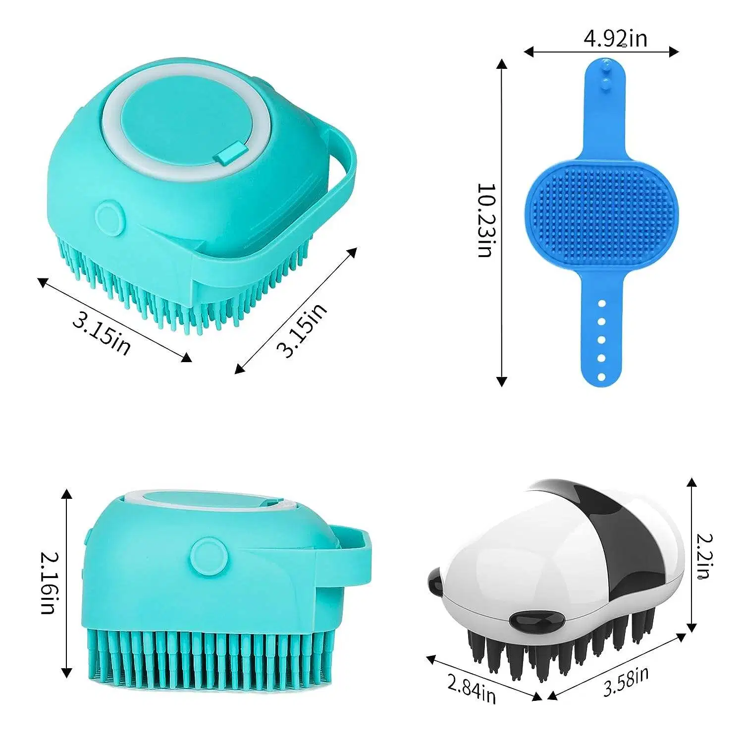 BROSSE pour le bain pour chiens, 3 PIÈCES, jolie douche pour chiens en forme de Panda Brosse de lavage avec poignée à anneau réglable