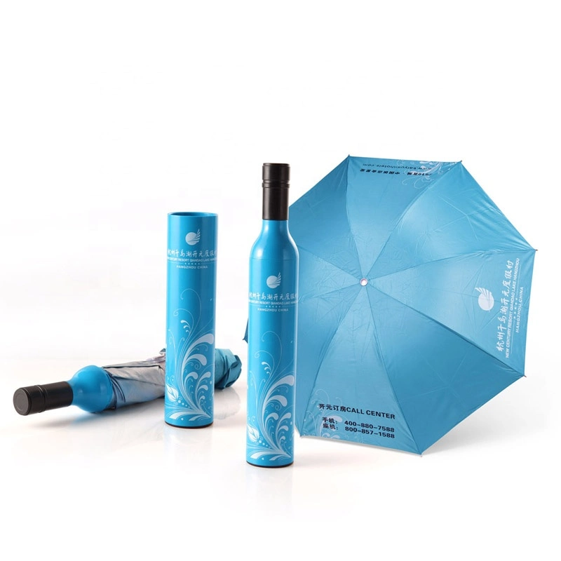 Wholesale Cheap Promotion Gift Foldable Wine Bottle Shape Base Umbrella with Case