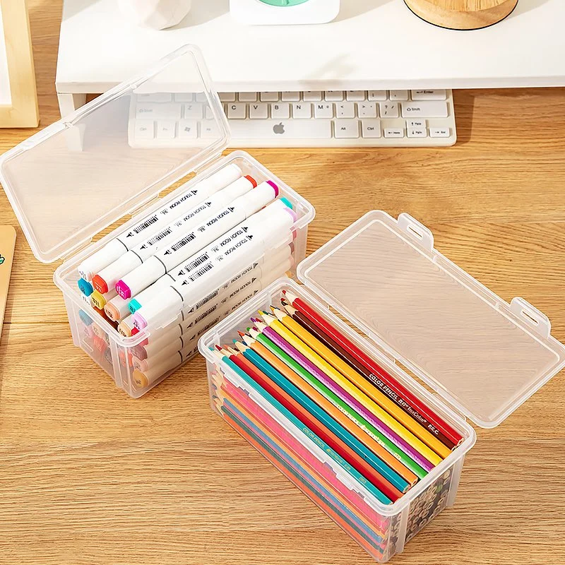 Transparent Compartmented Stationery Organizer Plastic Office Multifunctional High-Capacity Storage Box