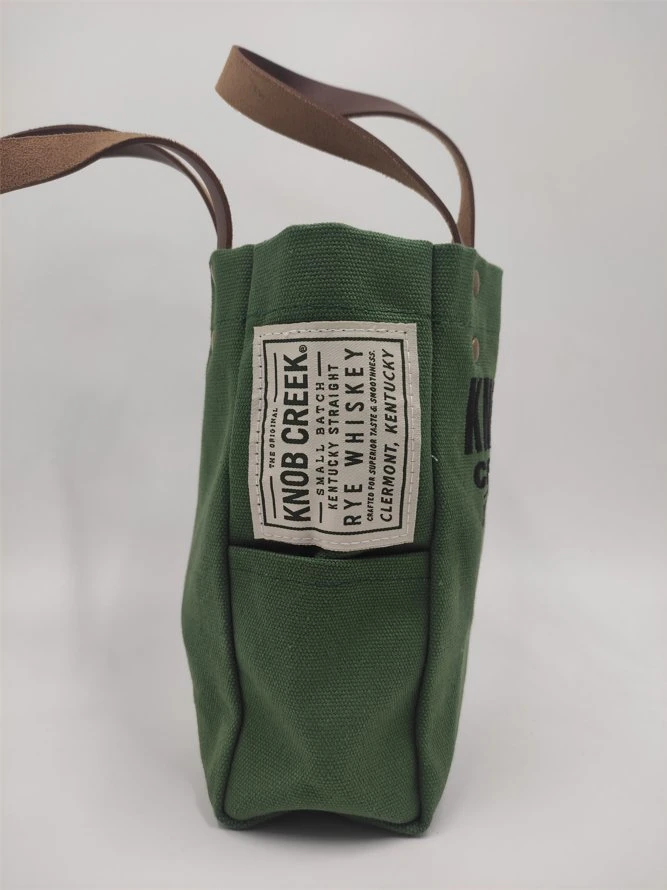 Custom Promotion Green Canvas Embroidered Wine Bag