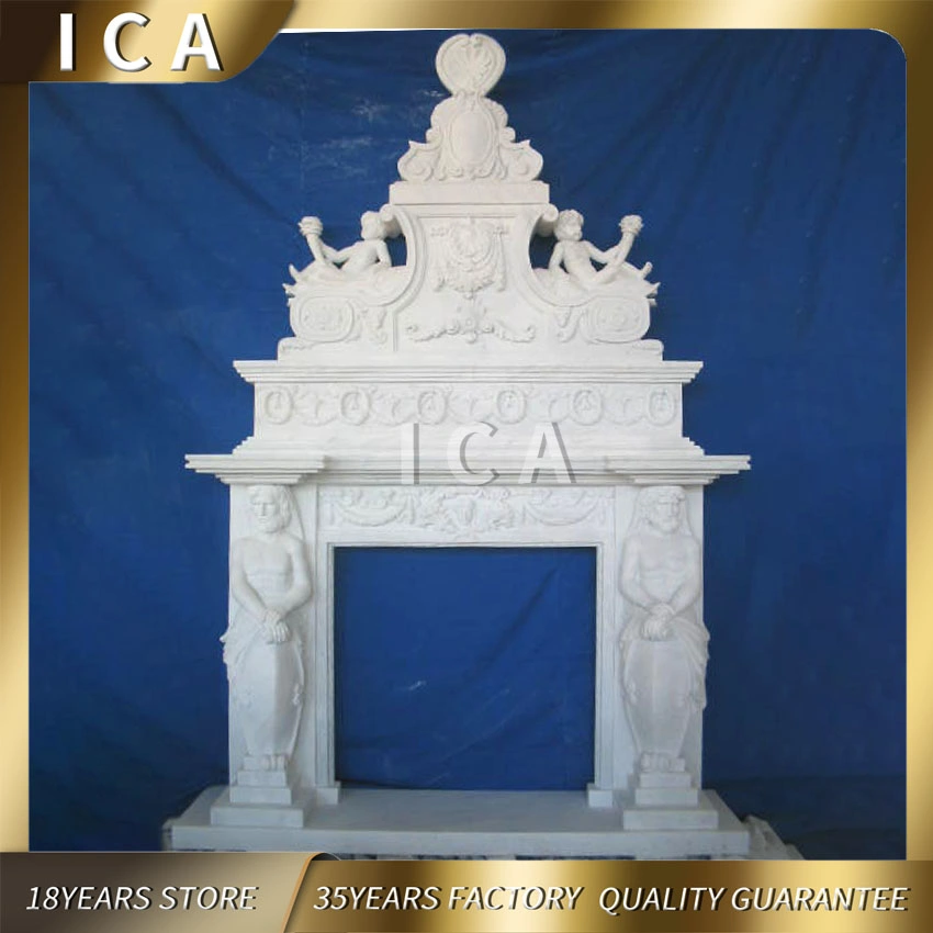 European Interior Decorative Hand Carved White Marble Fireplace