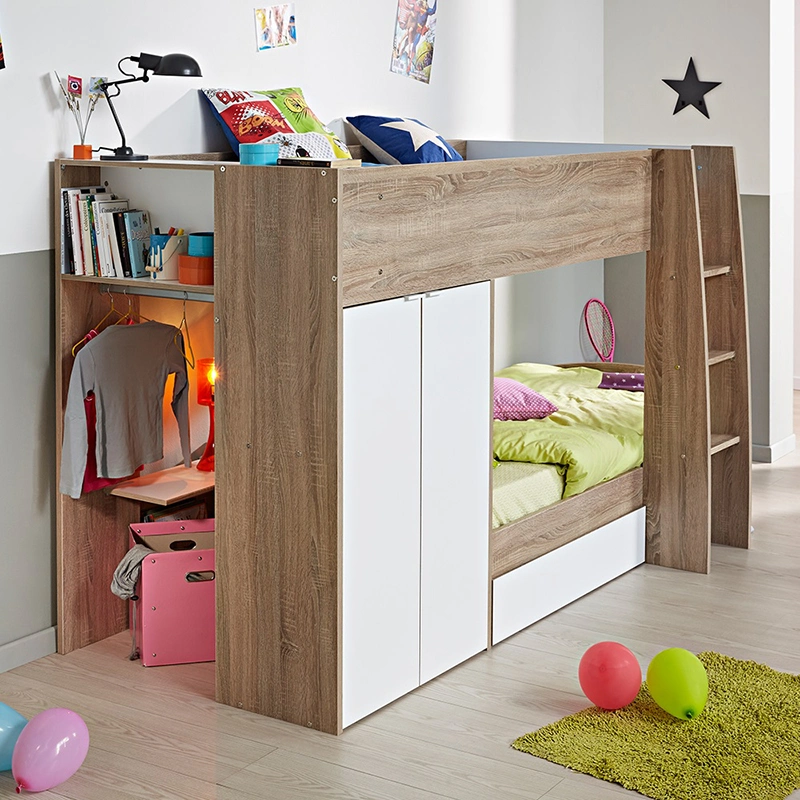 Bunk Bed Wooden Finished Bed with Ladder/Furniture Bedset/Children Wooden Bed