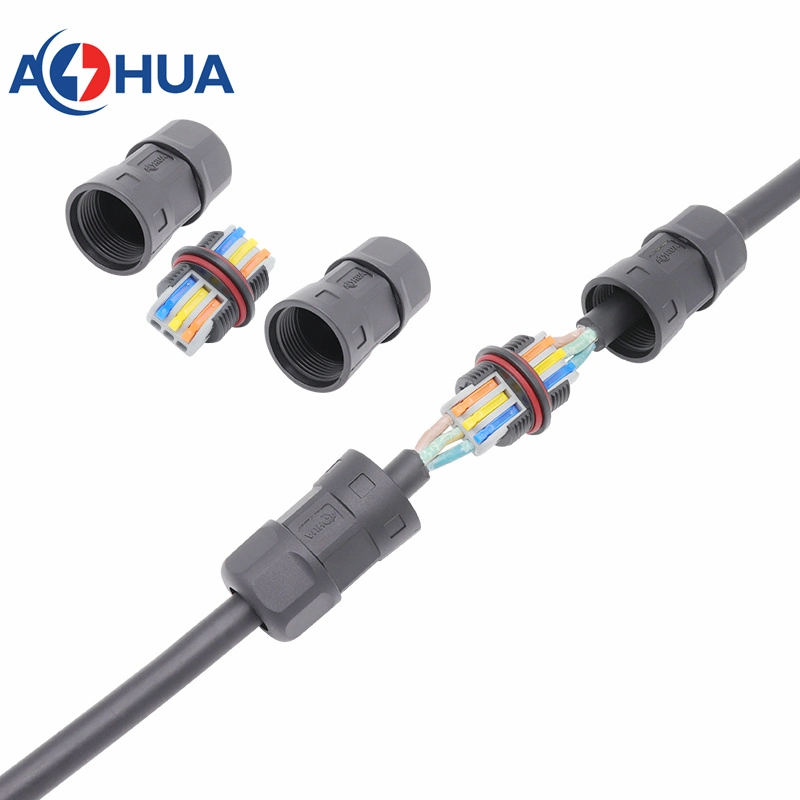 IP 67/IP68 3pin Screwless Connector M25 L Stright Type 2 Ways Waterproof Cable Connector Lever Nut Wire Conductor Quick Terminal Block 3 in 3 out Wire Connector