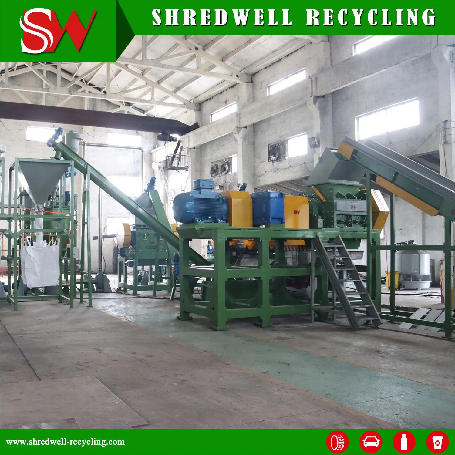 Energy-Saving Waste Tire Recycling Shredder Plant with Fast Changing Knives