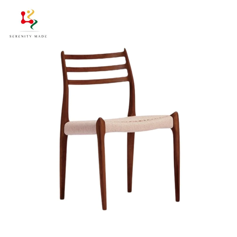 Wholesale New Design High Back Walnut Wood Chair Hand-Woven Cord Padding Dining Chair