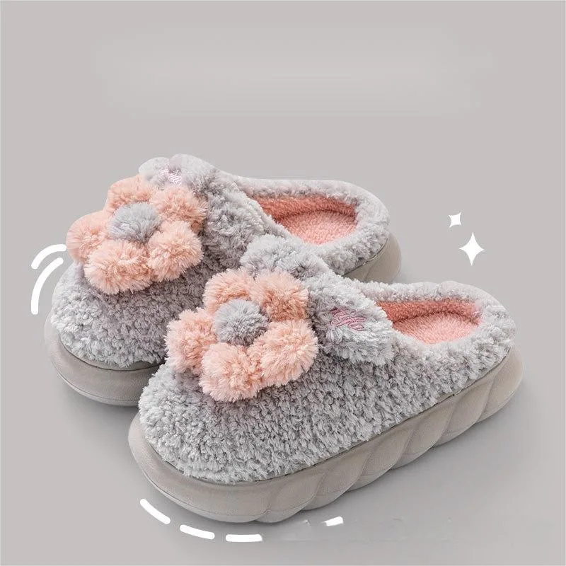 Winter Household Thick Base Plush Cotton Slippers