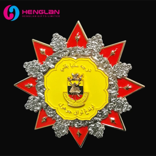 Original Factory Custom 24K Gold Plated 3D Enamel Metal Alloy Brass Police Army Emblem Malaysia Military Logo Insignia Cap Badge