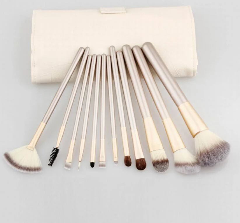 China Supplier Cosmetics Beauty Tool Synthetic Hair 12PCS Makeup Brush Set with Brush Pouch Holder