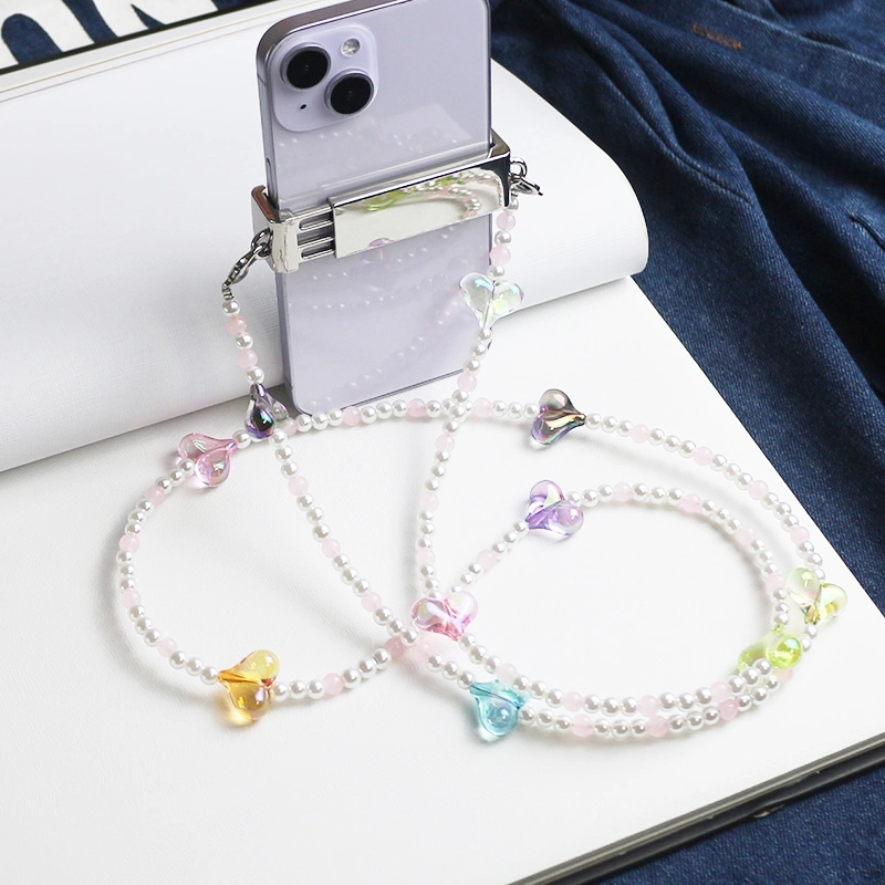 Phone Case Universal Heart Shape Pearl Messenger Strap Phone Case Accessories