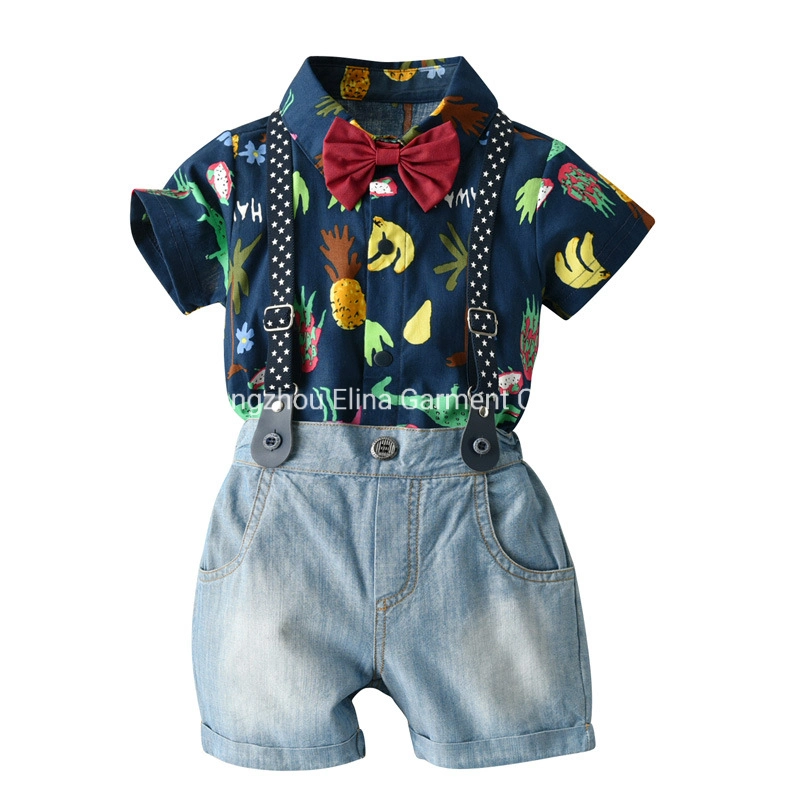 2021 Neu Gentleman Kurzarm Handsome Flower Shirt Baumwolle 2 Stück Neugeborenes Baby Sets Jungen Tragen