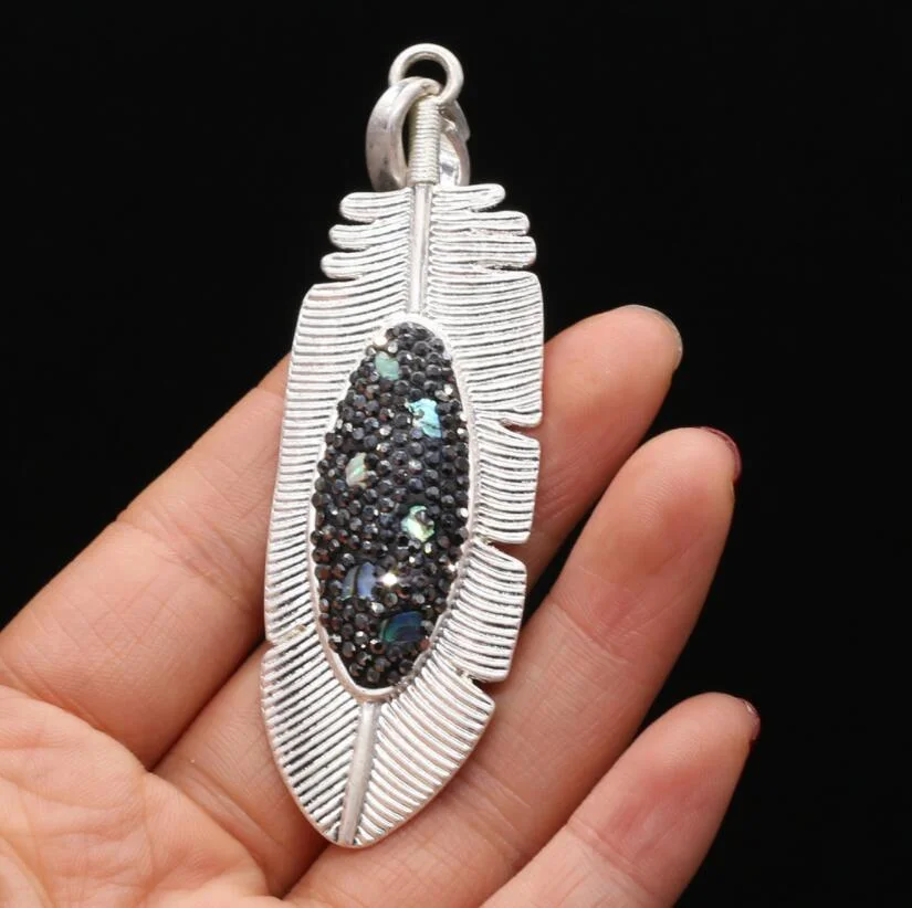 Feather Shape Vintage Metal Necklace Pendant Reiki Healing Blue Eye Pendant for Jewelry Making Earring Necklace Accessories