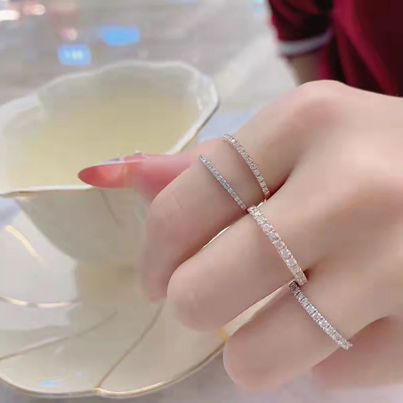 New Fashion 925 Sterling Silver Bling Ning Lab 0.1CT حلقة الماس للنساء