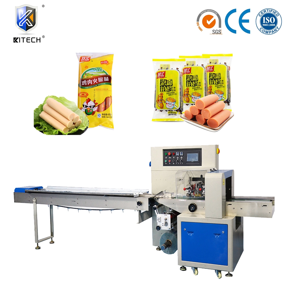 CE Approved Automatic Ham Sausage Hot Dog Bacon Form Fill Seal Wrapping Flow Packaging Packing Filling Sealing Machine