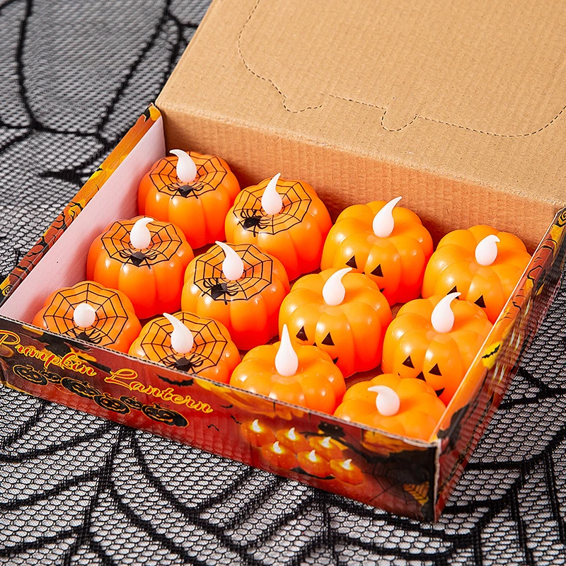 Decoration Desktop Decal Halloween Glowing Pumpkin Lantern Candle Battery Operated LED Tea Light