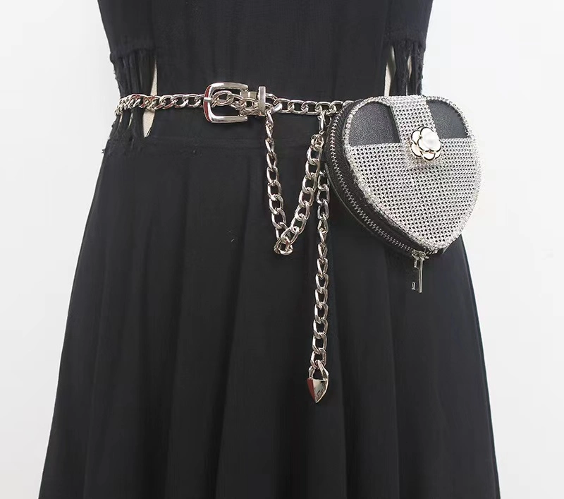 European Super Hot Fashion Sparkly Rhinestone Heart Peach Chain Decorative Bag (FE9326)