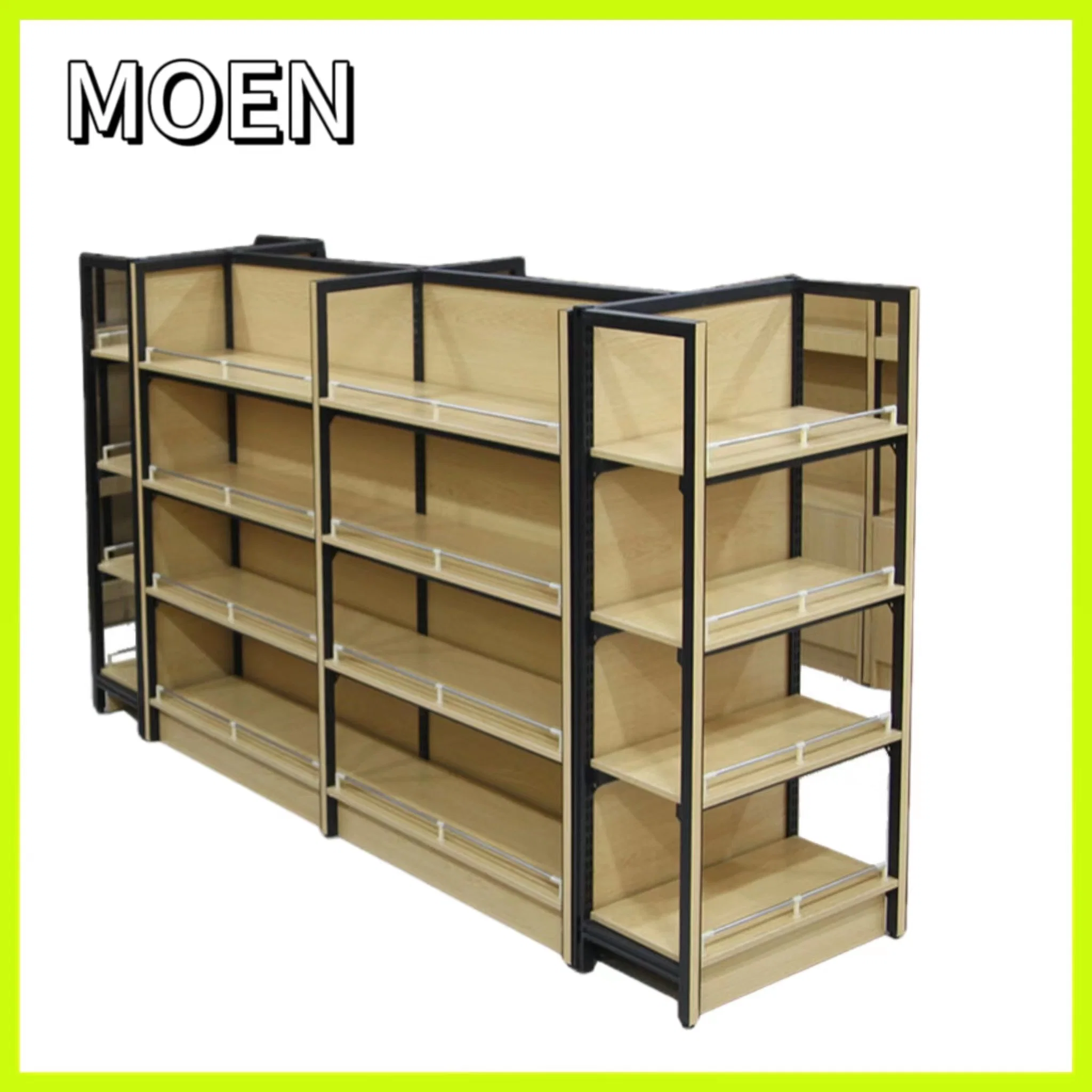 Double Sided Shop Racks Aluminum Frame High Quality Wooden Store Display Shelf