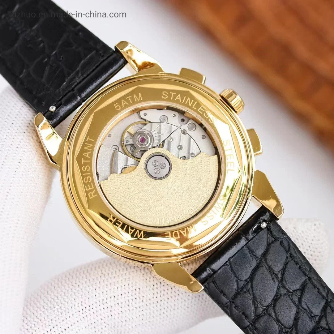 Factory's Newly Designed Diamond Gold Compass PP Men's Mechanical Wrist Watch Multi-Function Fashion Business Men's Watch