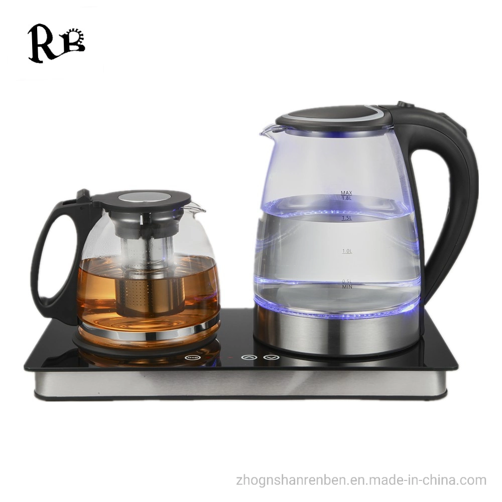 Alta de 1,8 l cuerpo de vidrio borosilicato tetera con té tetera de vidrio Hervidor de agua de la bandeja de té