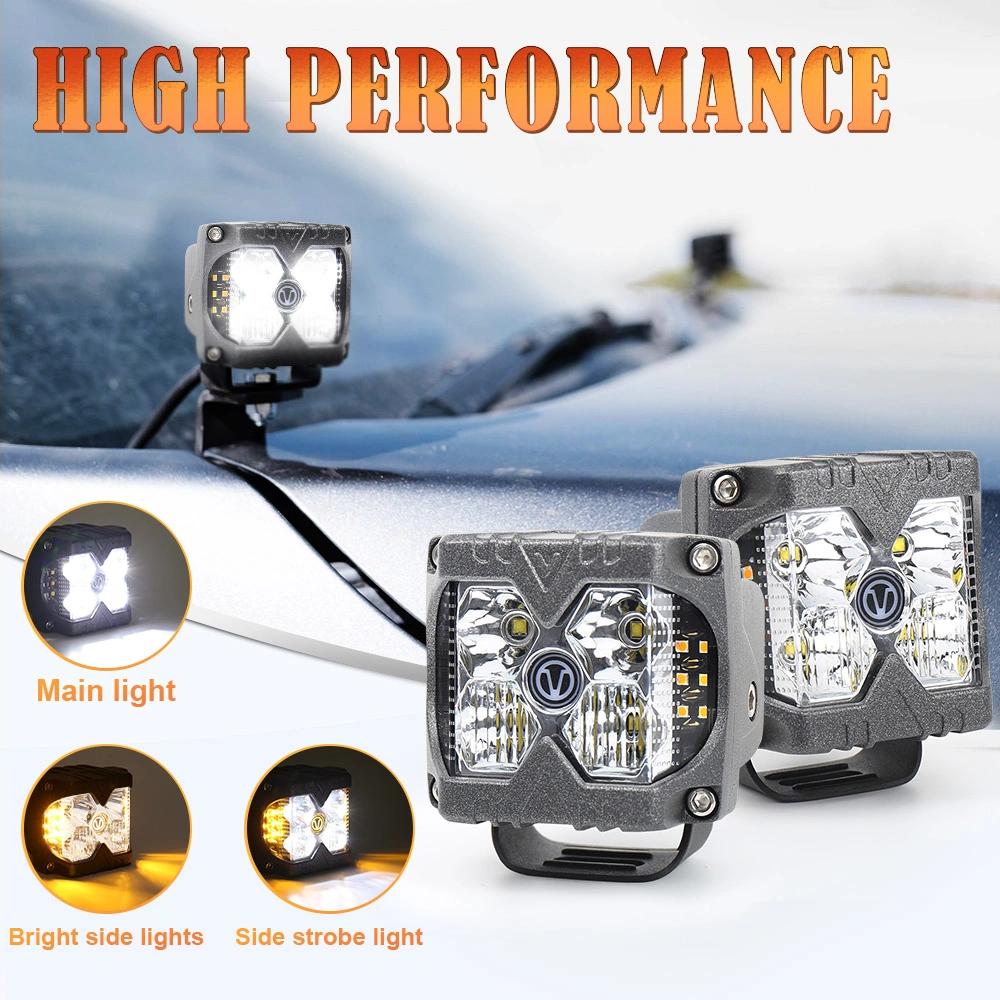 40W LED Work Lights Luces LED Lampadas De LED White Amber Strobe Car Light for UTV ATV Truck Flashing Waterproof 3" Side Shooter Work Light Pods