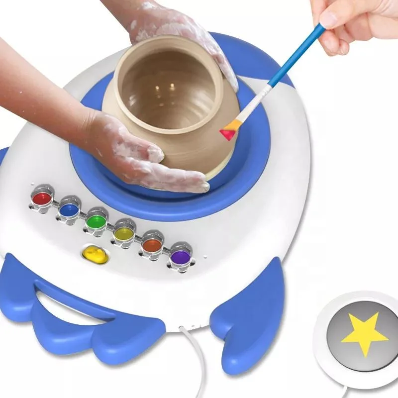 Electric Clay Craft Art Kit DIY Paint Color Kids Model Coloring Toys Educational Ceramic Making Rocket Pottery Wheel Machine