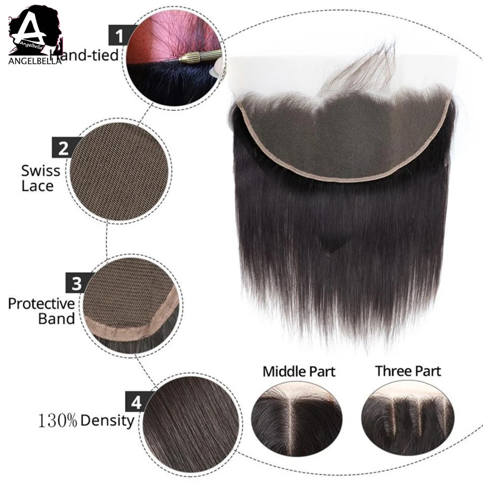 Rendas baratas Frontals Brasileira Angelbella 1b# Reta e sedosa Remy Hair Lace Fecho Frontal