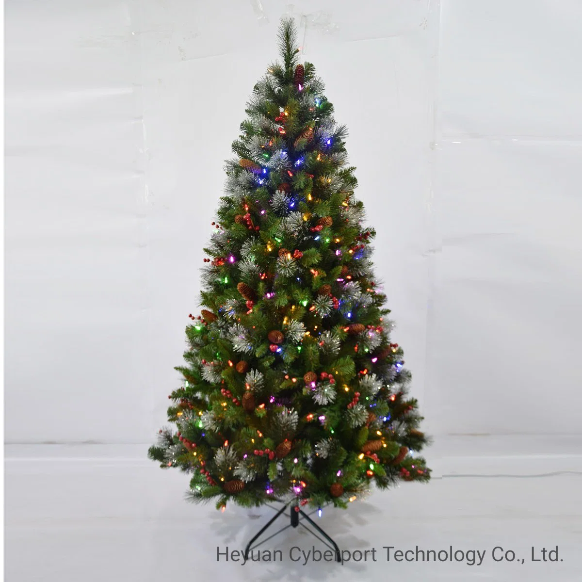 Factory Direct Handmade 6 FT/7FT/7.5FT Artificial Decorated Pre-Lit PVC&Pine Needle Glass Christmas Tree with Warm White and Multi Color Lights