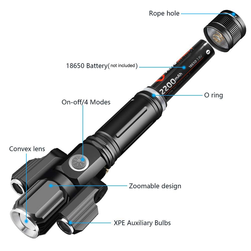 18650 4 modos de la batería eléctrica Waterproofrechargeable antorcha linterna LED