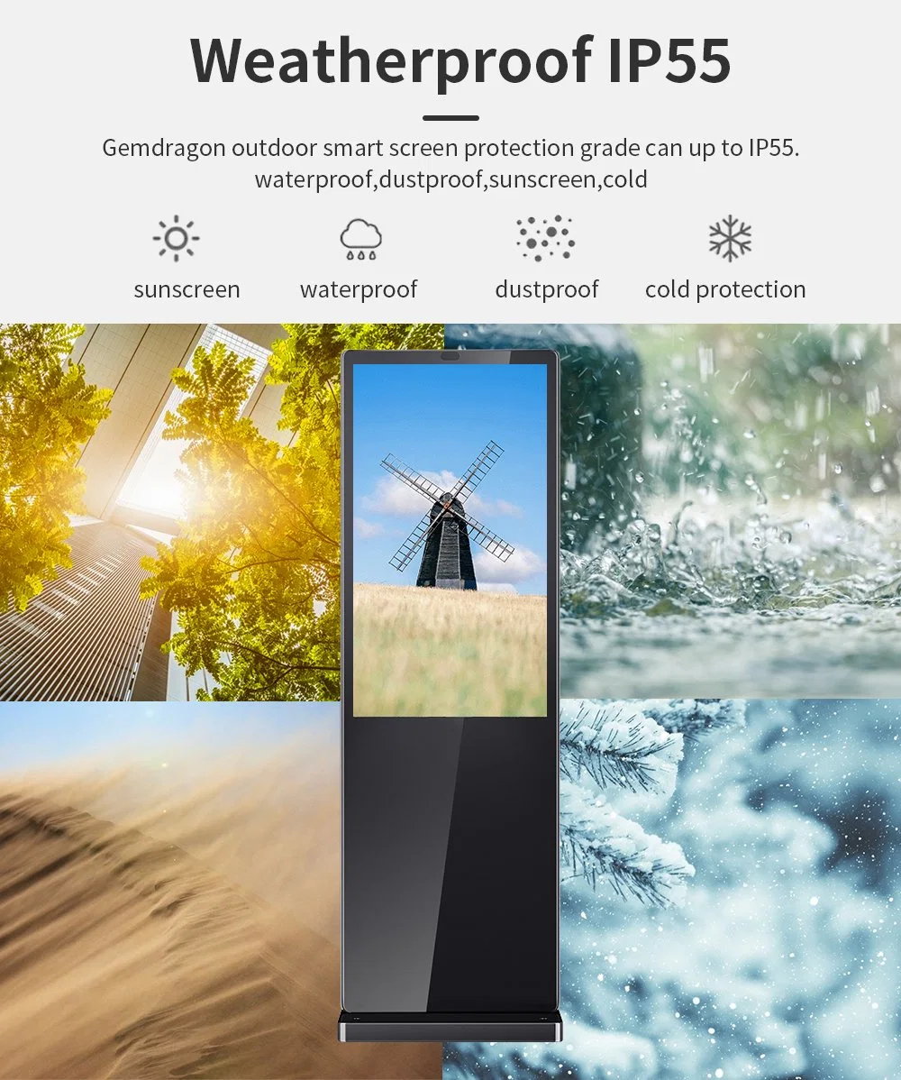 Ajuste de Brilho automático Rede Android Player Digital Signage Exterior de Chão banners publicitários quiosque de tela sensível ao toque do monitor de TV para exterior