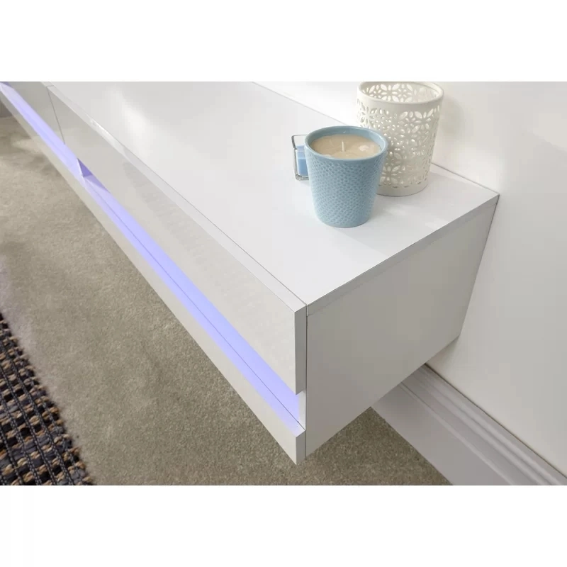 Moderno barato Blanco madera MDF estilo moderno soporte de TV con Luz LED azul