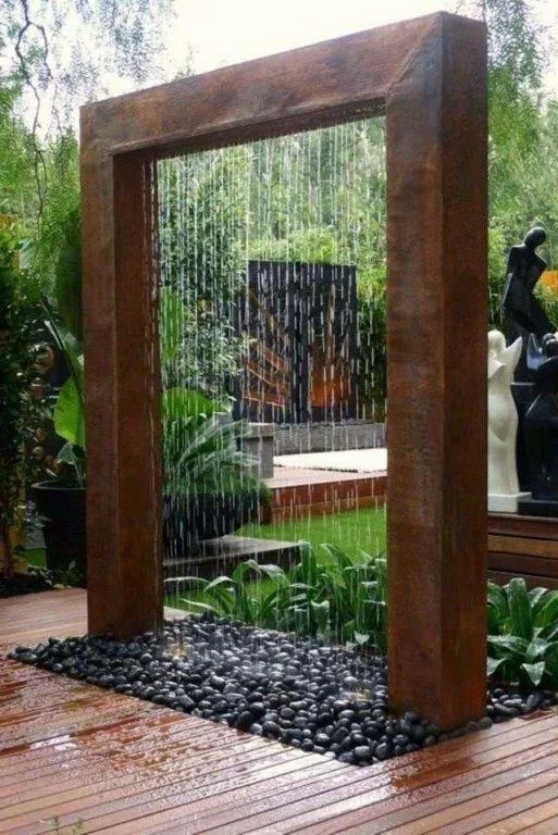 Jardín exterior Corten Acero agua Cortina Fuente de lluvia