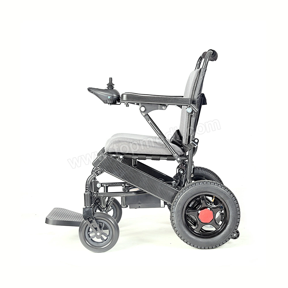 Electromagnetic Brake Carbon Fiber Appearance Aluminum Power Motorized Electric Wheelchair with Lithium Battery