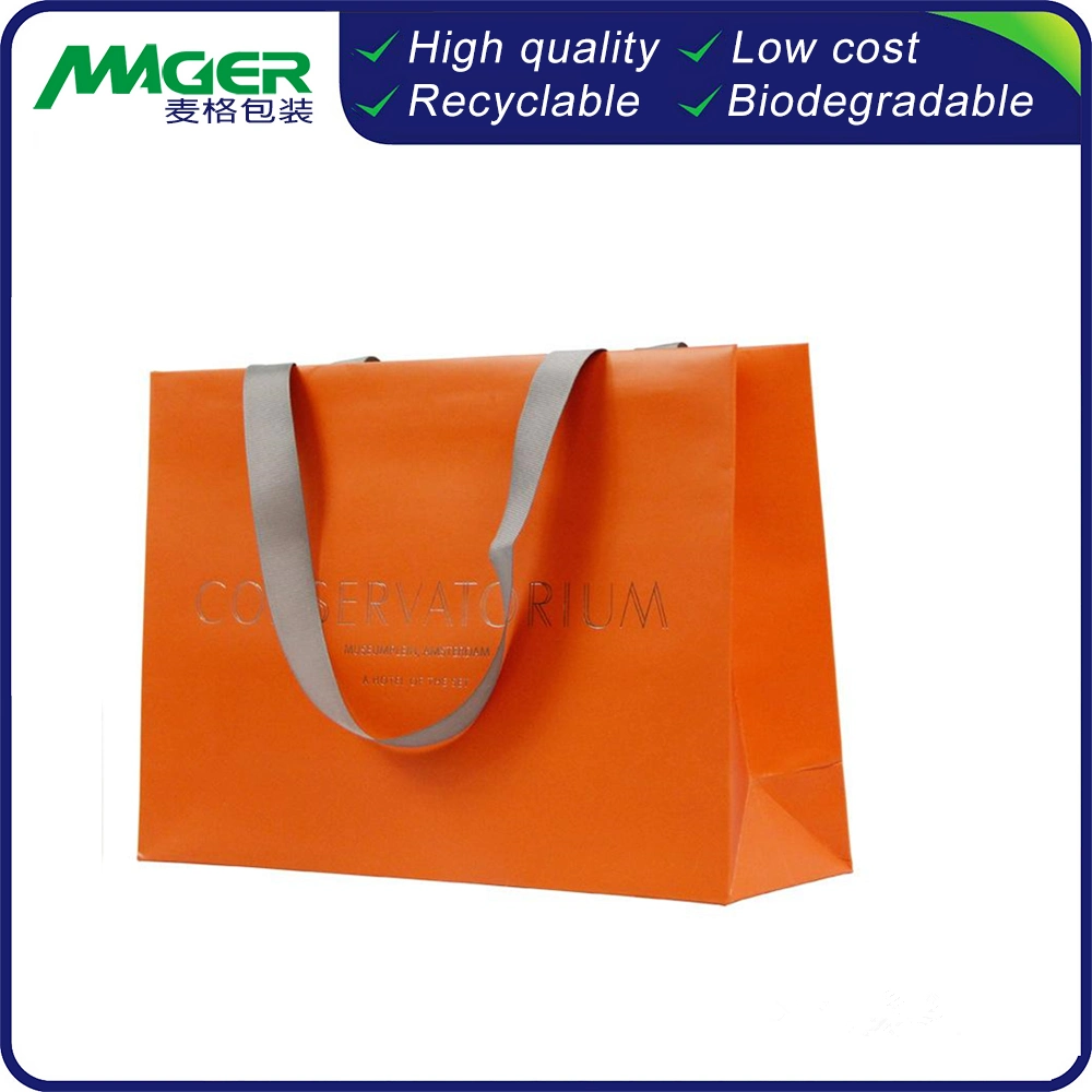 Customized Logo Printing Luxury Gift Packaging Kraft Shopping Tote Fashion Ribbon Jewelry Paper Bags