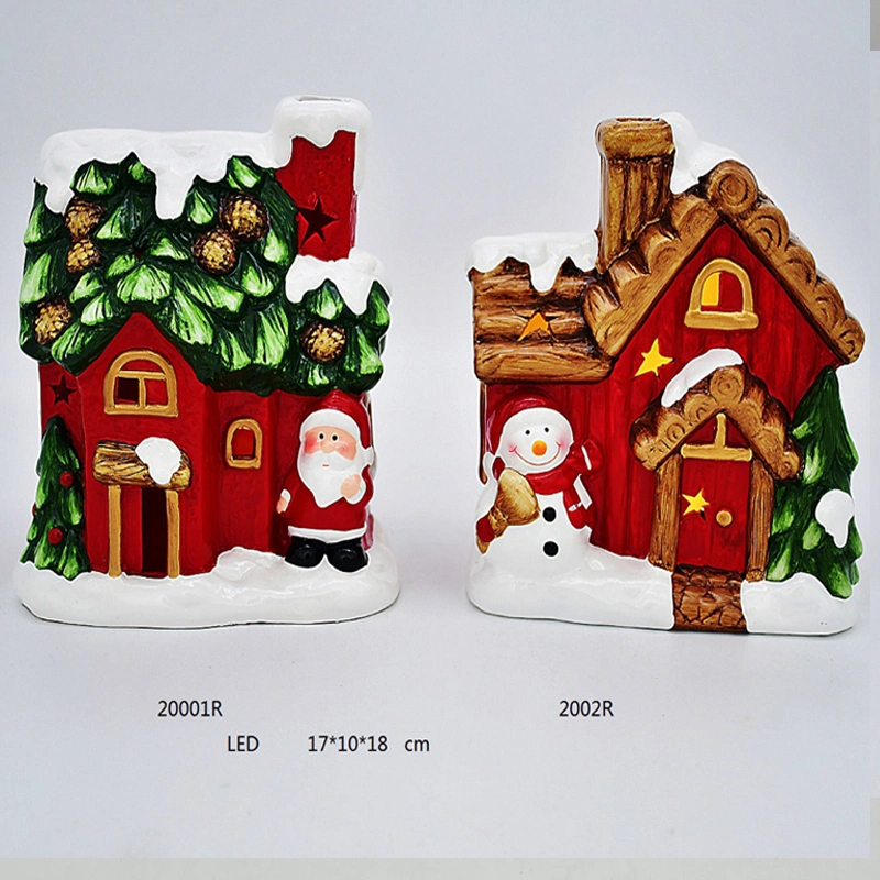 Hand Painting Ceramic House Craft in White & Red Color for Christmas Decoration