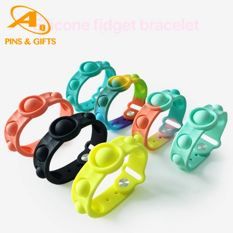 Factory Wholesale/Supplier Rubber Push Hand Stress Relief Toy Squeeze Logo Custom Silicone Plastic LED RFID Bracelet Sweat Santizer Pop It Wrist Band