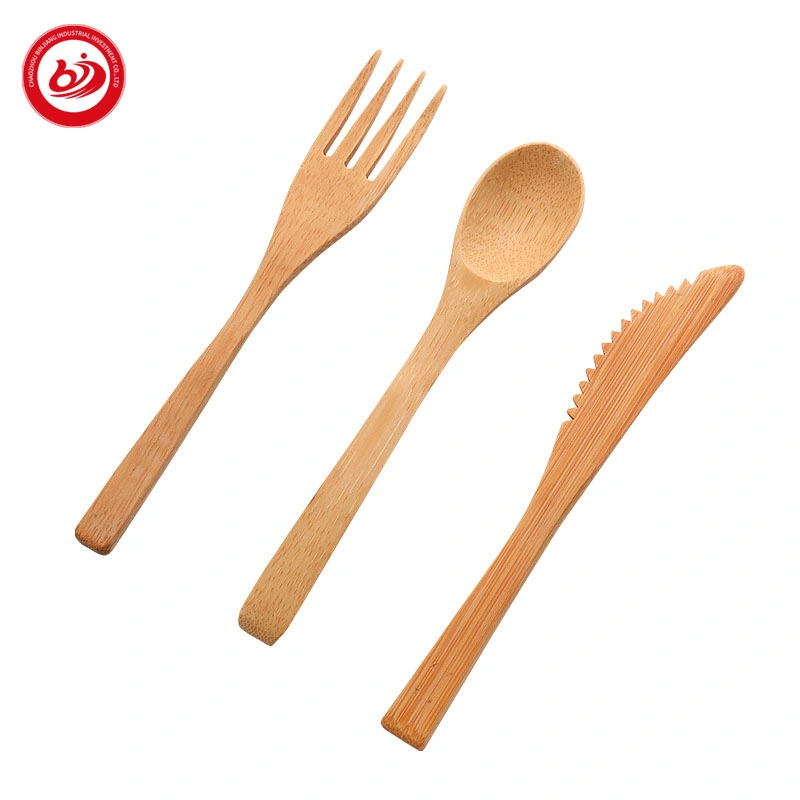 Wholesale Kitchenware Cutlery Flatware Set Custom Logo Natural Eco-Friendly Bamboo Knife Fork Spoon