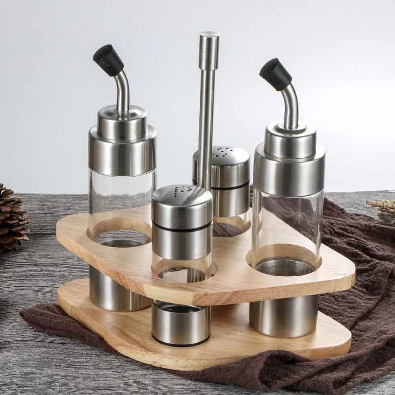 Kitchen Stainless Steel Cruet Condiment Set Salt Pepper Shaker Oil and Vinegar Dispense