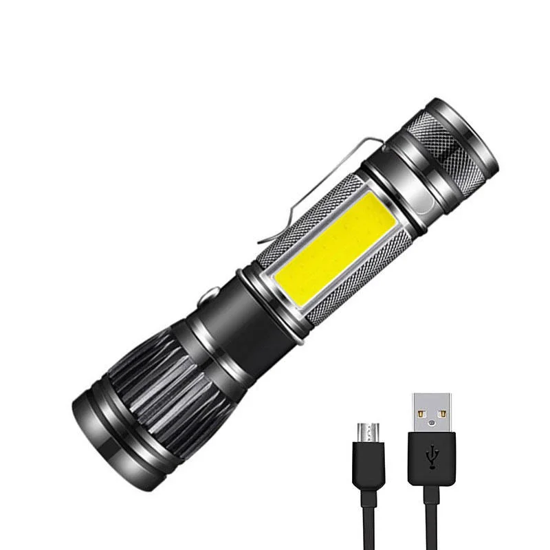 USB Rechargeable COB Portable T6 LED Flashlight Bright 18650 Zoomable LED Torch 4 Modes