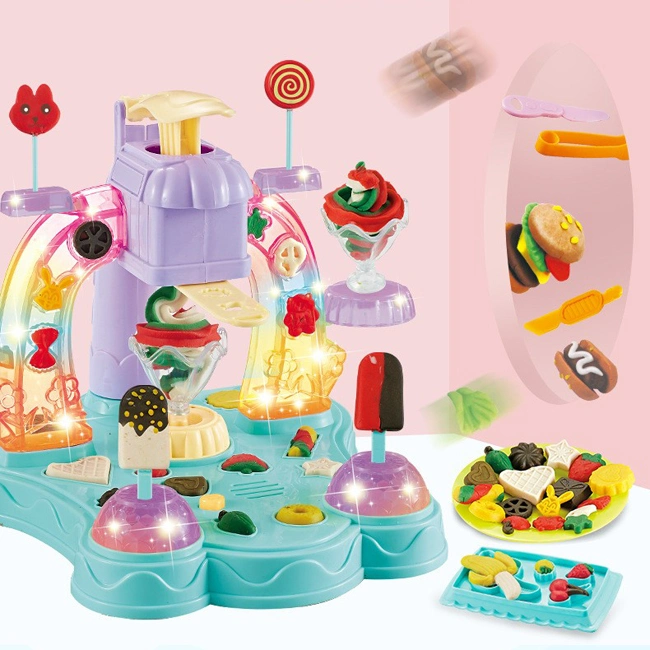 Popular Toy Ice Cream Machine Play Dough 3D Color Mud Early Educational Toys Play Clay Kids Play Doh with Music Light