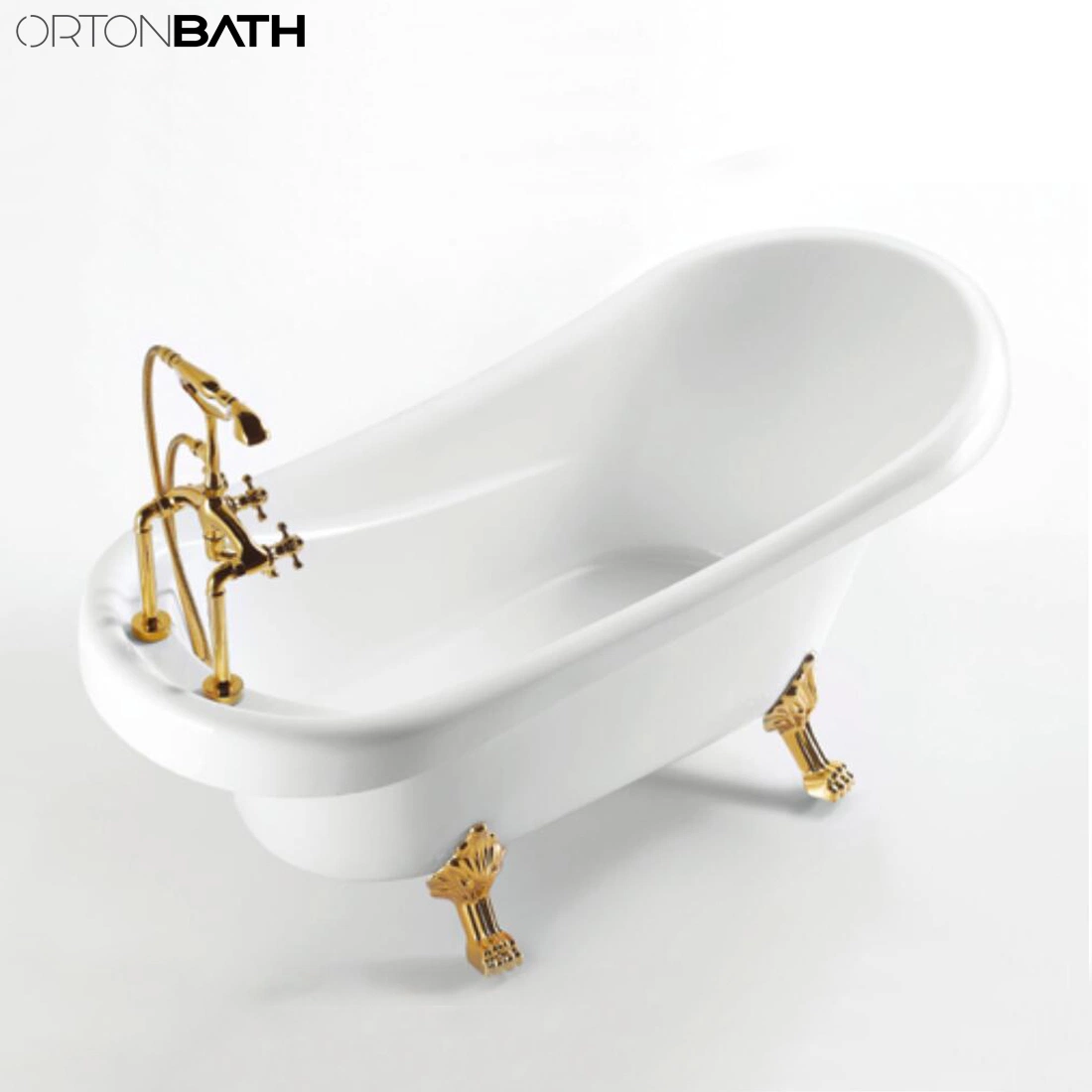 Or blanc adulte Clawfoot Ortonbath acrylique baignoire spa de nage chaud autostable Baignoire plastique autostable porcelaine sanitaire baignoire avec douche d'or