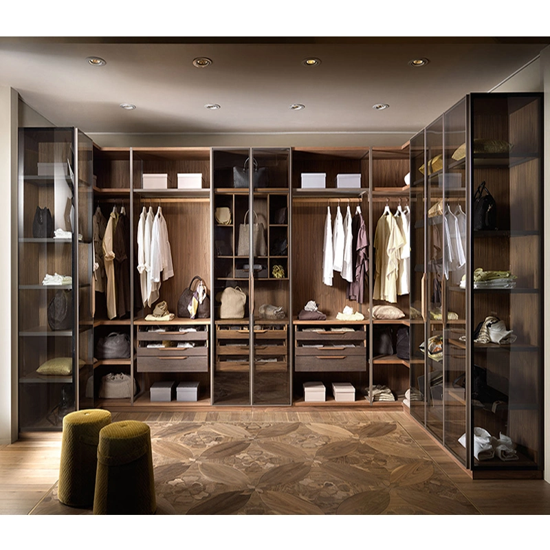 Customize Aluminum Metal Glass Walk in Clothe Luxury Hotel Furniture Bedroom Wardrobe